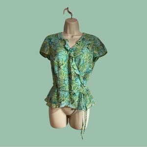 Ann Taylor Loft Petites Green Floral Wrap Blouse Size 8P